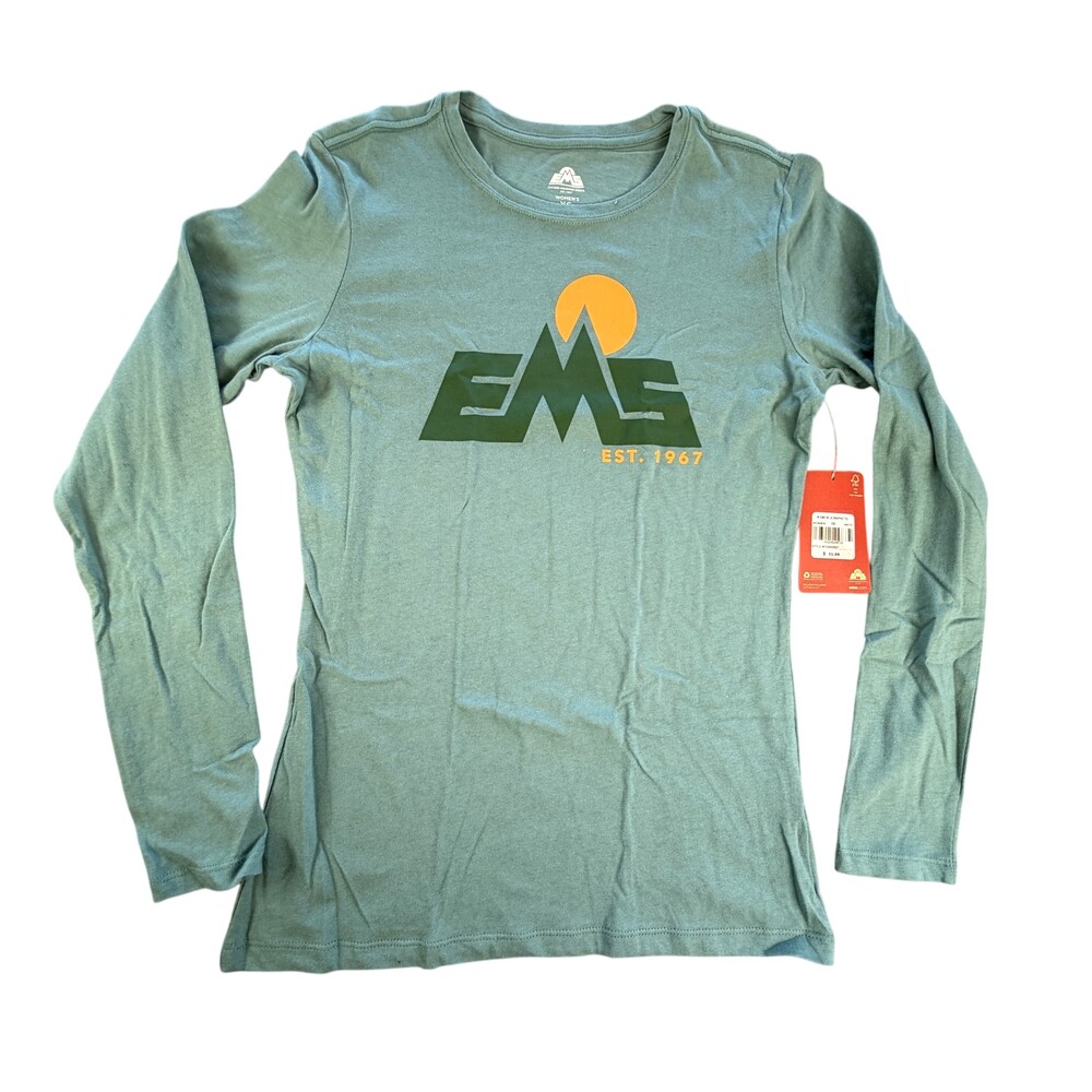Eastern Mountain Sports Shirt Womens XS Green EMS '92 Long Sleeve Graphic Tee